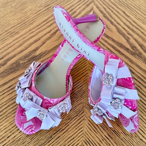 Gianni Bini Lele Satin Rhinestone Embellished Bow Sandals - Pink - Picture 11 of 11